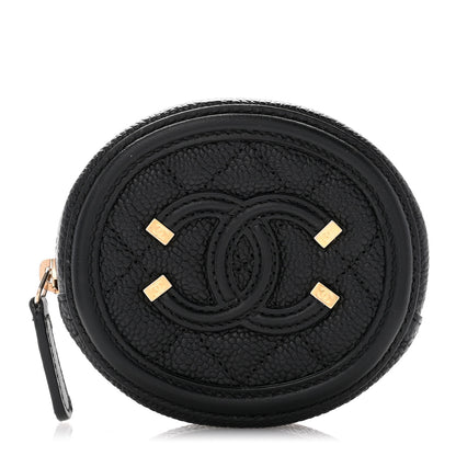 Chanel Caviar Quilted Filigree Zip Around Classic Coin Purse Black 1 of 7