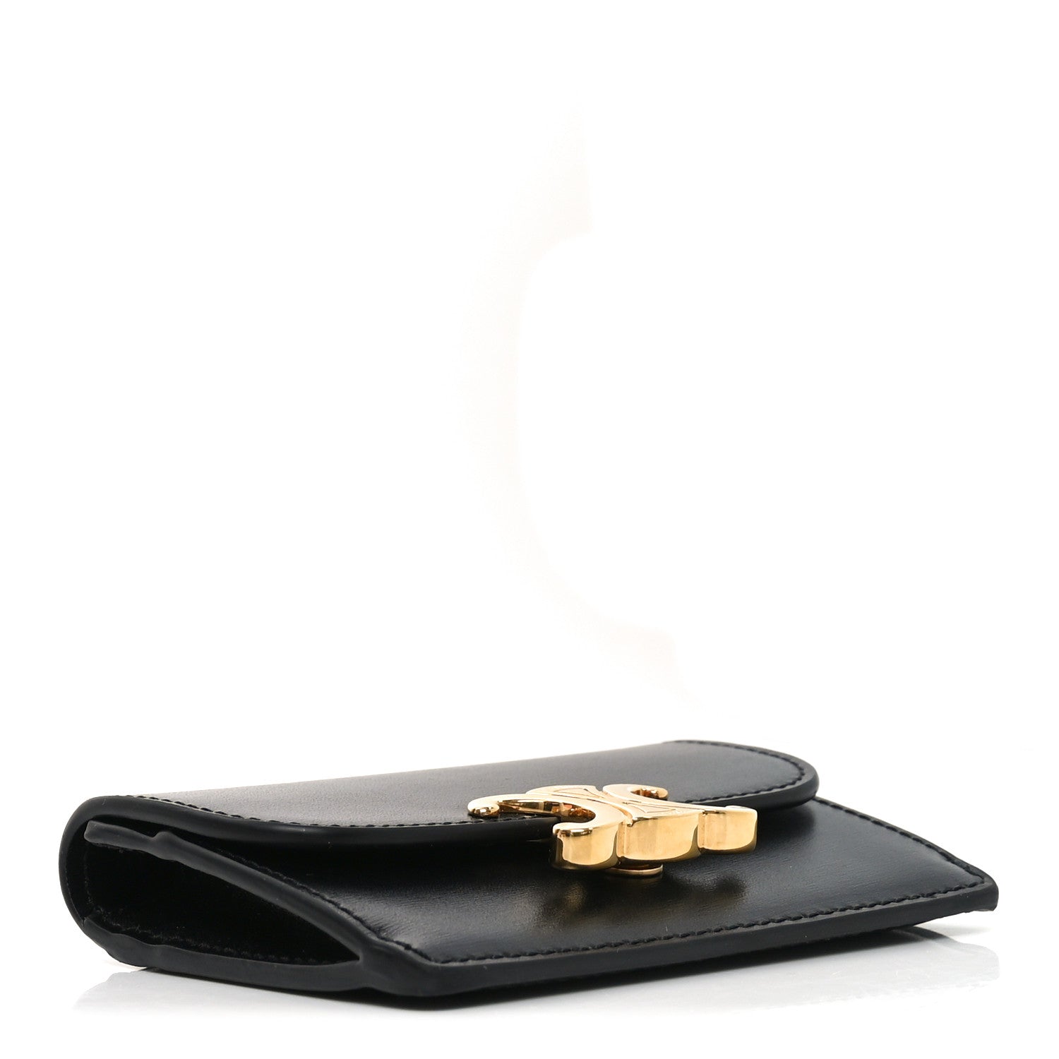 Celine Shiny Calfskin Triomphe Flap Card Holder Black 4 of 7