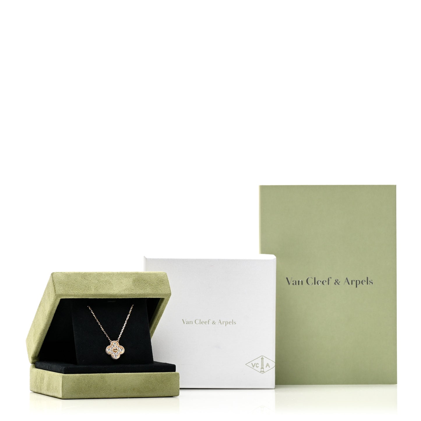 18K Yellow Gold Diamond Vintage Alhambra Pendant Necklace