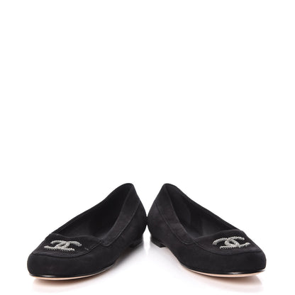 Chanel Kid Suede CC Flats 37.5 Black 6 of 11