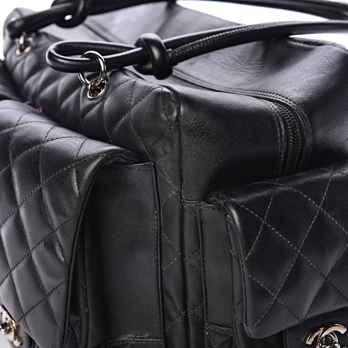 Calfskin Quilted Large Cambon Multipocket Reporter Black