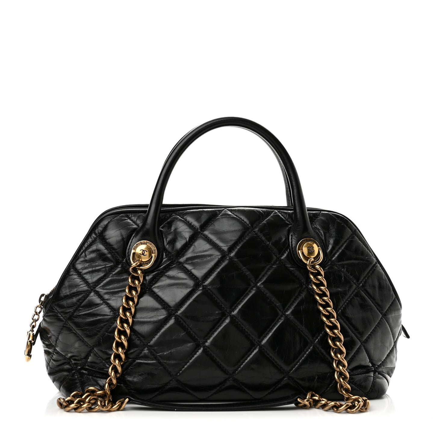 Glazed Calfskin Castle Rock Bowling Bag Black