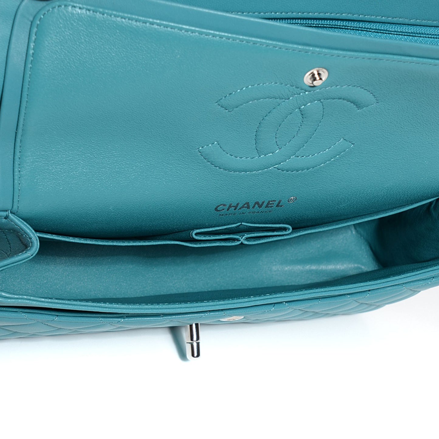 Lambskin Quilted Medium Double Flap Turquoise