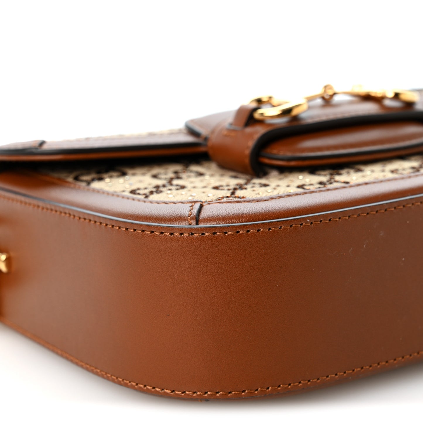 New Canvas Charisma Calfskin Crystal GG Monogram Mini Horsebit 1955 Shoulder Bag Camel Ebony