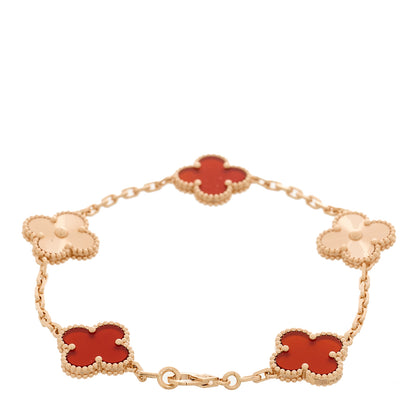 Van Cleef & Arpels 18K Rose Gold Carnelian 5 Motifs Guilloche Vintage Alhambra Bracelet 2 of 4