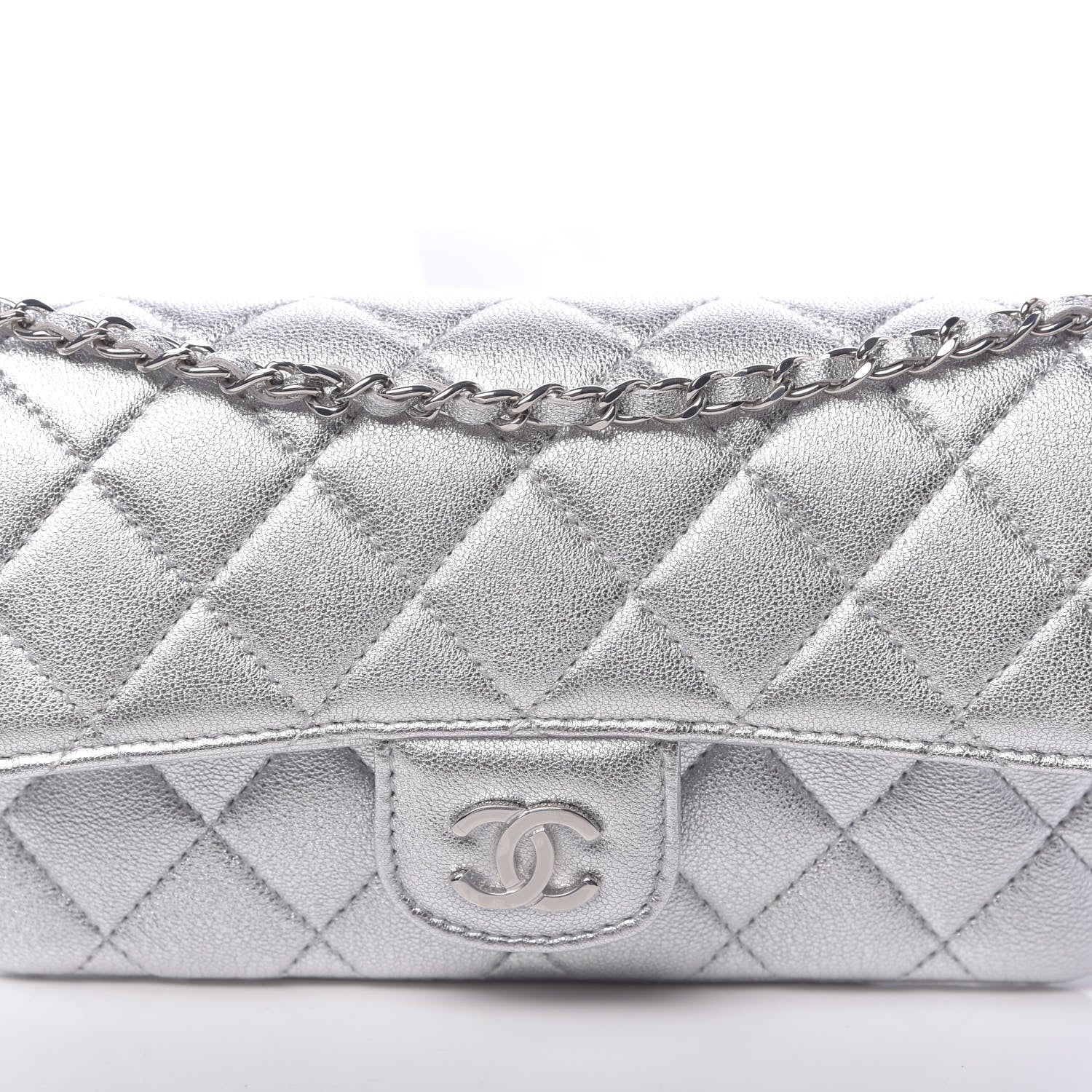 Chanel Metallic Lambskin Quilted Glasses Case With Chain Silver 11 of 12