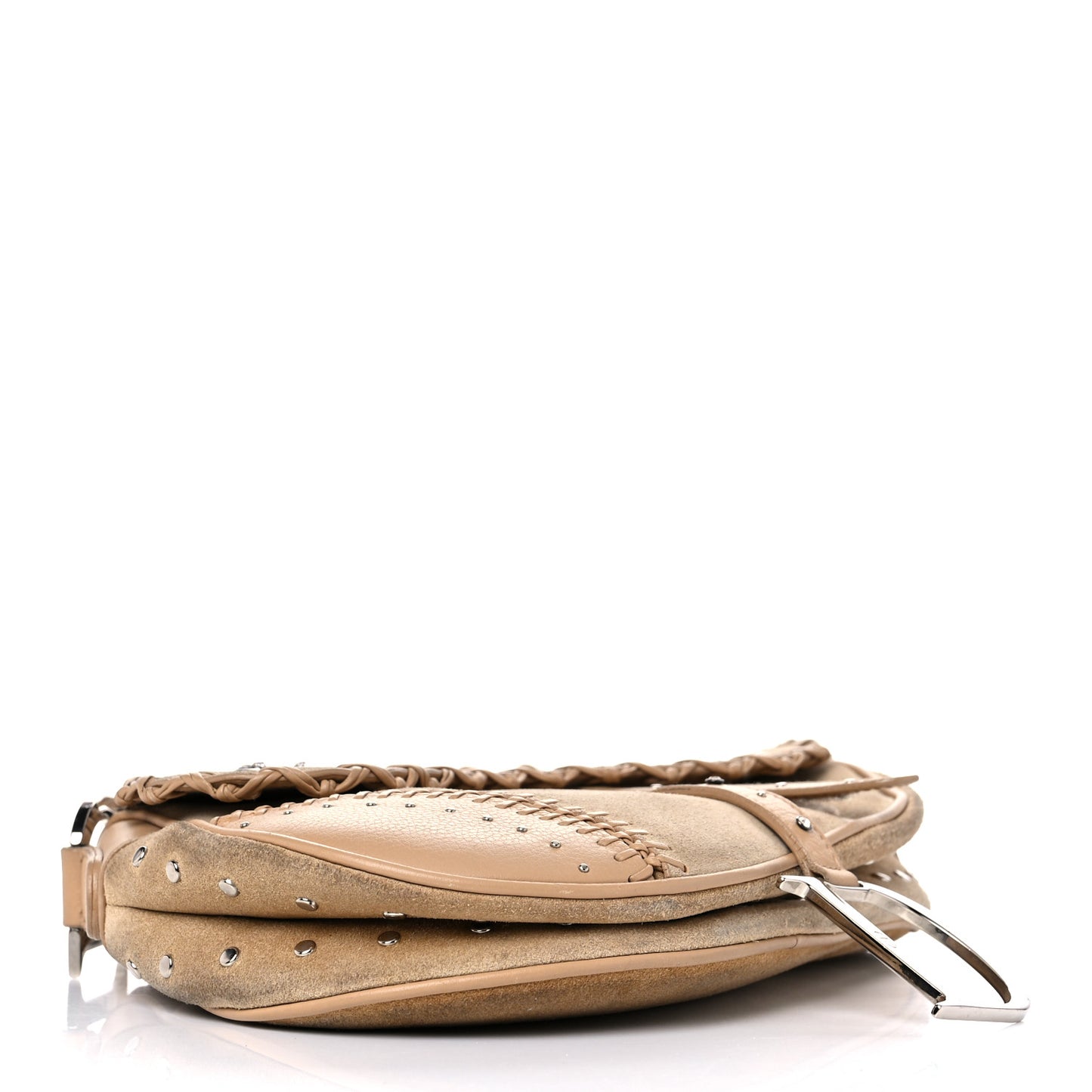 Suede Crystal Studded Saddle Bag Brown