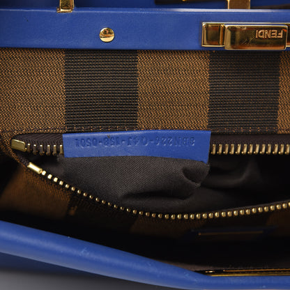 Fendi Vitello Morgan Fabric Jacquard Pequin Medium Peekaboo Iconic Satchel Blue Neon Tobacco 8 of 15