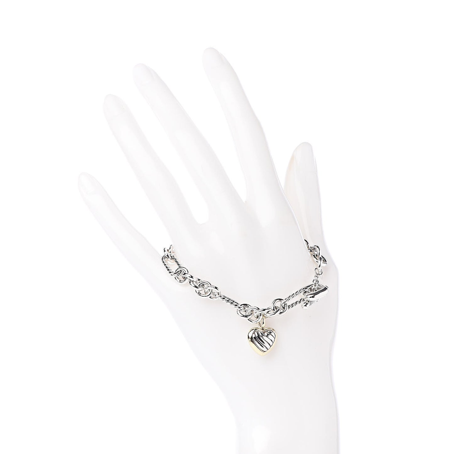 Sterling Silver 18K Yellow Gold Cable Heart Charm Bracelet