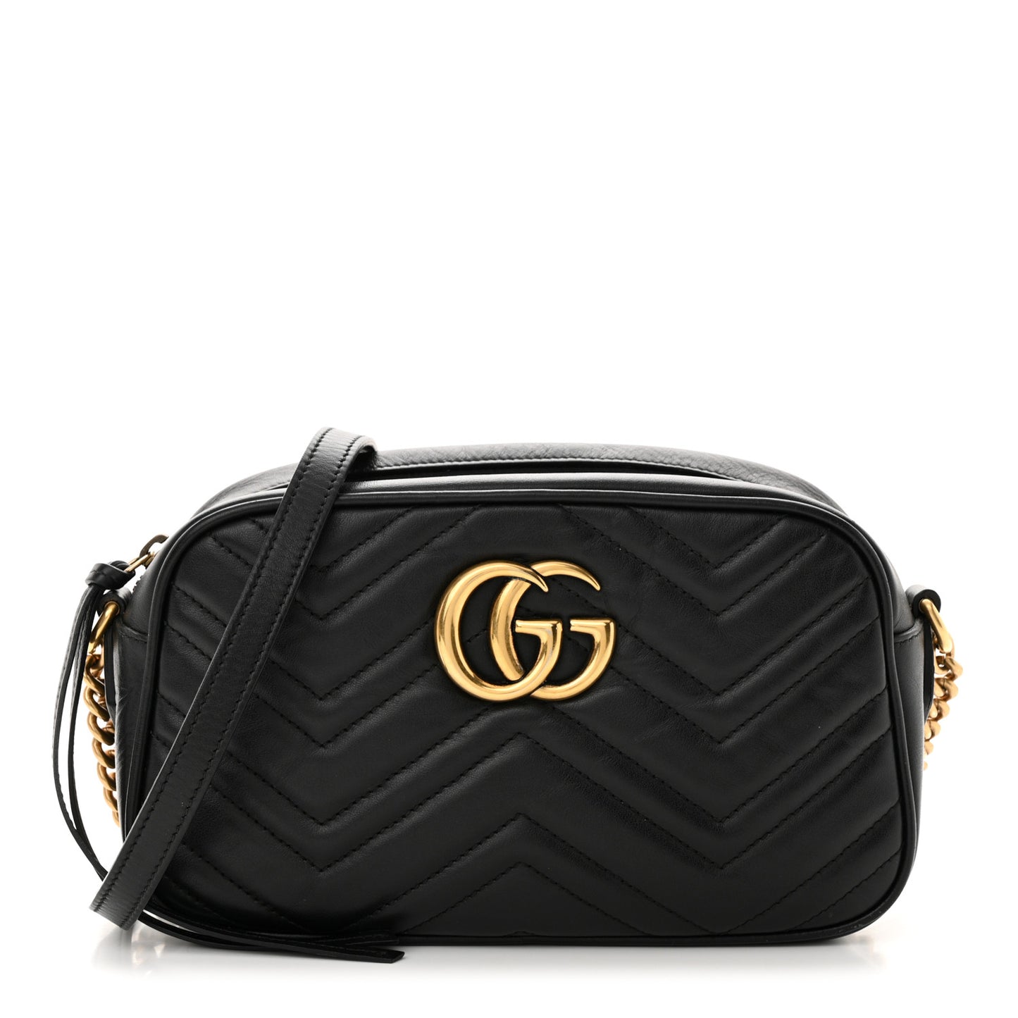 Calfskin Matelasse Small GG Marmont Chain Shoulder Bag Black