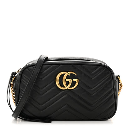 Gucci Calfskin Matelasse Small GG Marmont Chain Shoulder Bag Black 1 of 15