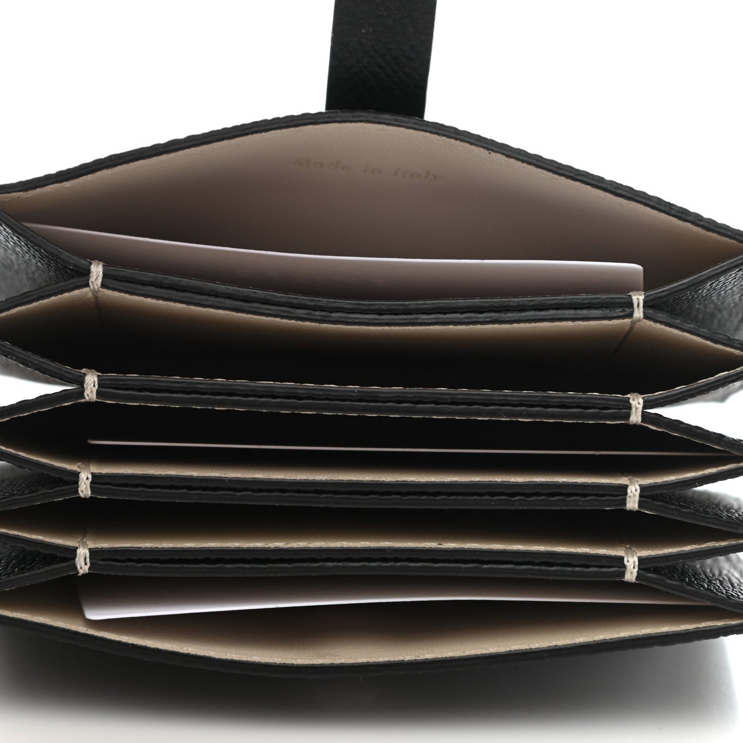 Grained Shiny Calfskin Accordion Card Holder Black Chalk