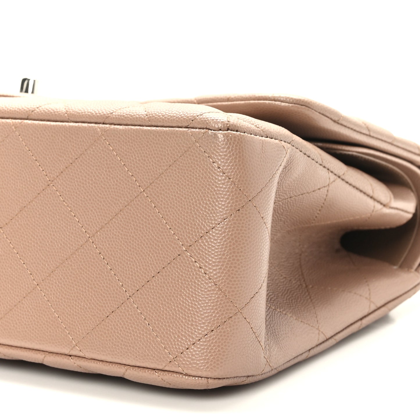 Caviar Quilted Jumbo Double Flap Beige