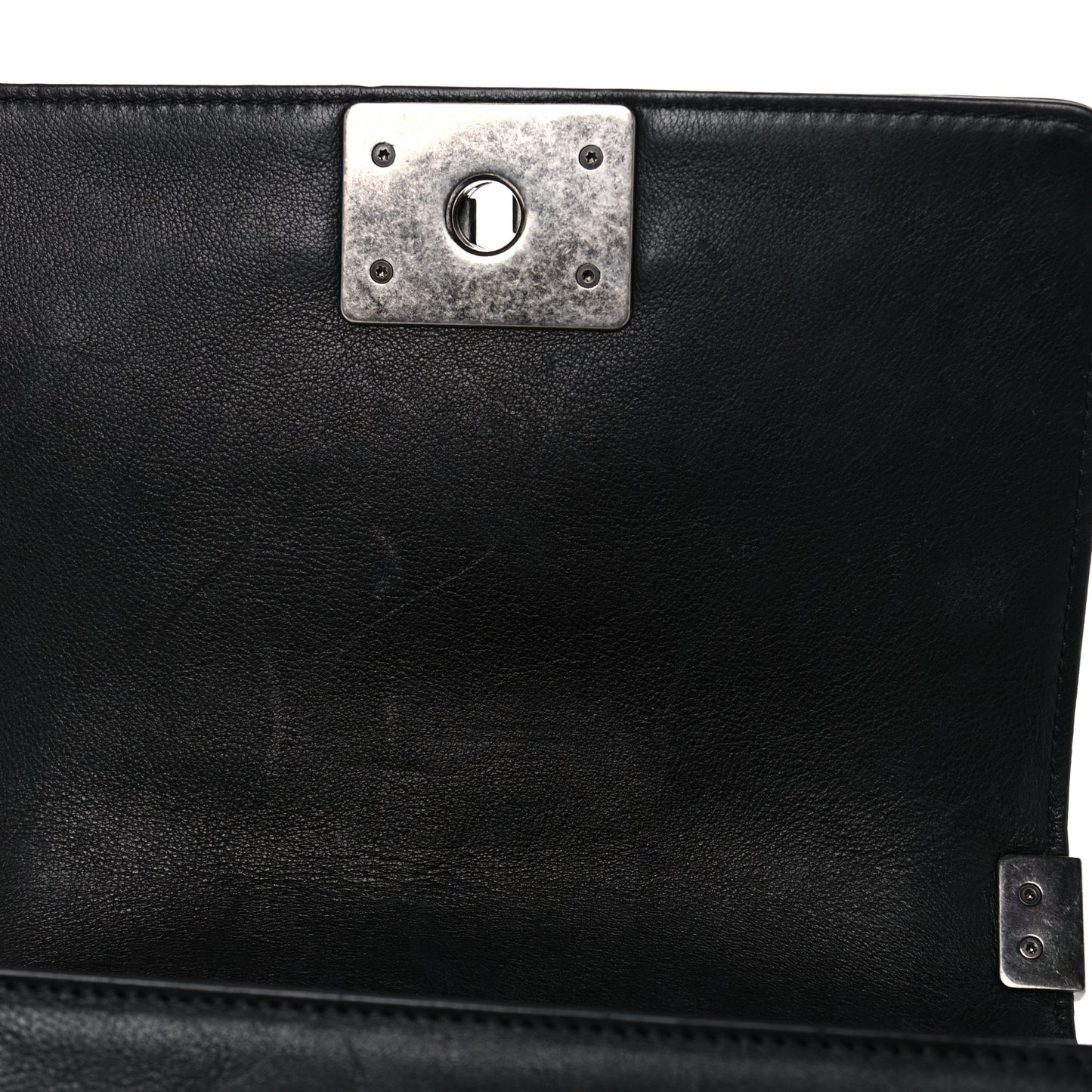 Calfskin Double Stitch Small Boy Flap Black