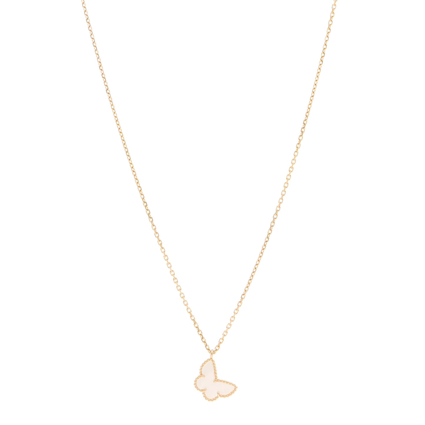 18K Yellow Gold Mother of Pearl Sweet Alhambra Butterfly Pendant Necklace