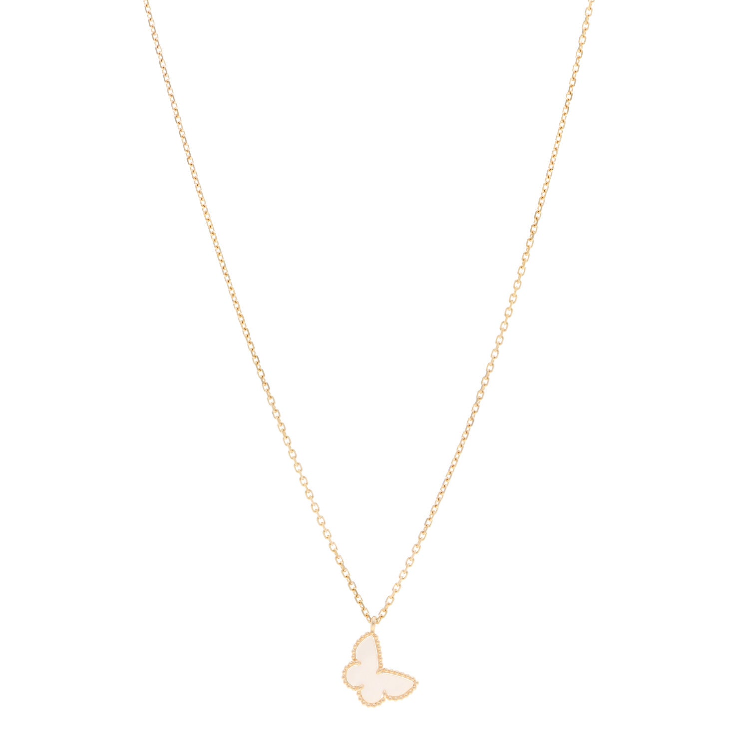 Van Cleef & Arpels 18K Yellow Gold Mother of Pearl Sweet Alhambra Butterfly Pendant Necklace 1 of 6