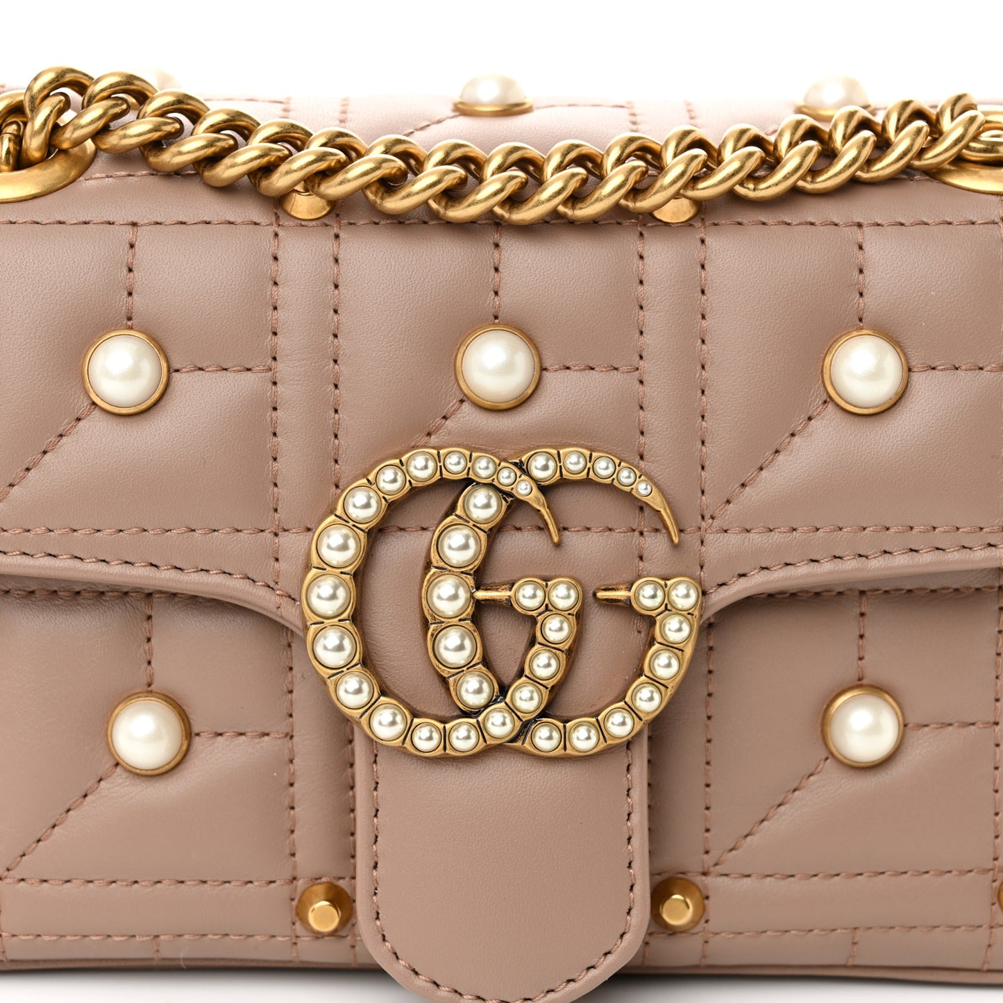 Calfskin Matelasse Studded Mini Pearly GG Marmont Shoulder Bag Porcelain Rose