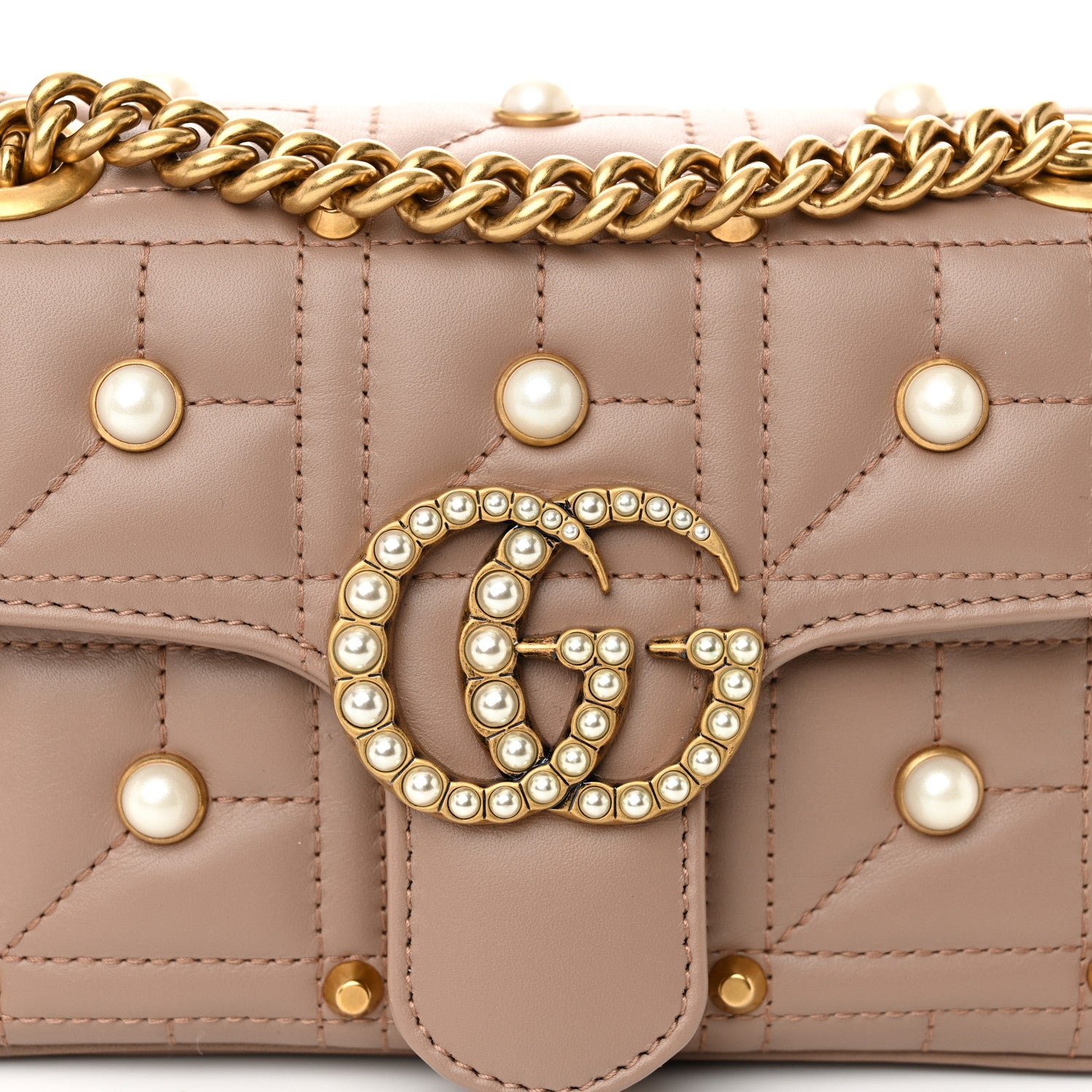 Gucci Calfskin Matelasse Studded Mini Pearly GG Marmont Shoulder Bag Porcelain Rose 8 of 10