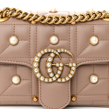 Gucci Calfskin Matelasse Studded Mini Pearly GG Marmont Shoulder Bag Porcelain Rose 8 of 10