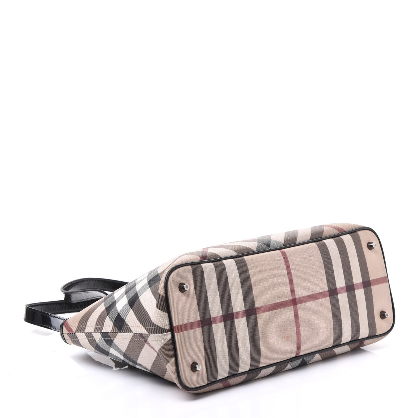 Patent Trim Nova Check Shopper Tote Black