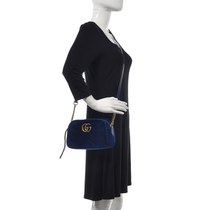 Gucci Velvet Matelasse Small GG Marmont Chain Shoulder Bag Cobalt 2 of 8