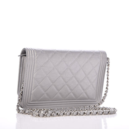 Chanel Metallic Aged Calfskin Quilted Boy Wallet On Chain WOC Silver 3 of 9