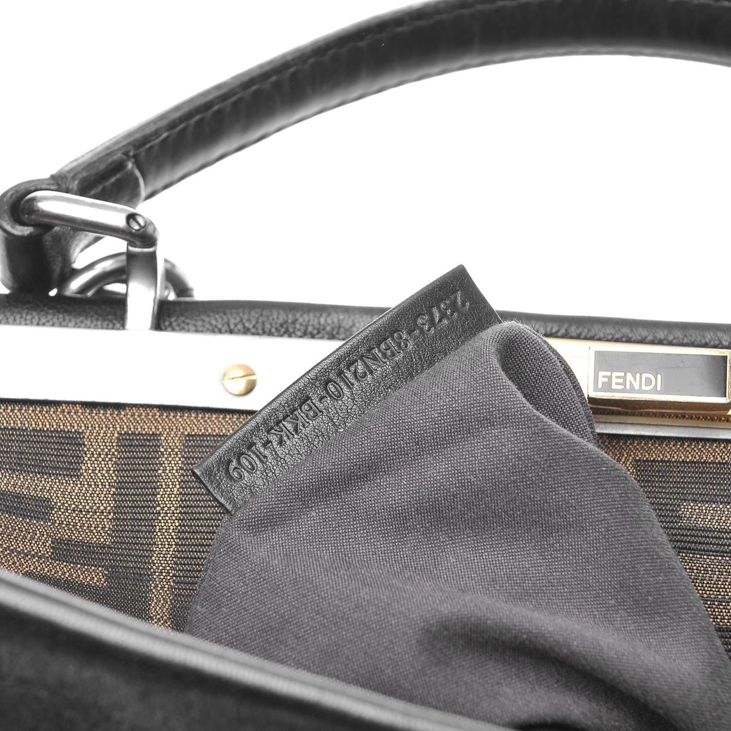 Fendi Goatskin Zucca Large Peekaboo Iconic Satchel Black Tobacco 10 of 20