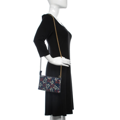 Gucci Calfskin Matelasse GucciGhost Mini GG Marmont Chain Bag Blue Agata Hibiscus Red 2 of 10