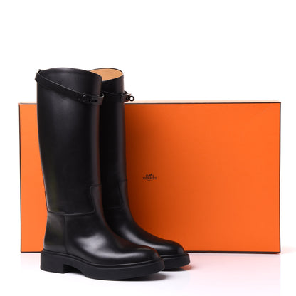 Hermes Calfskin Variation Monochromatic Boots 37 Black 9 of 9