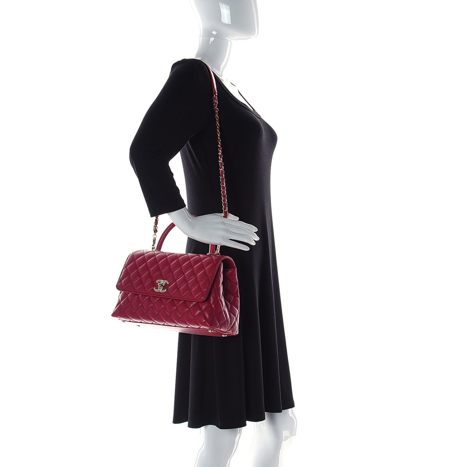 Chanel Caviar Quilted Small Coco Handle Flap Dark Pink 2 of 10