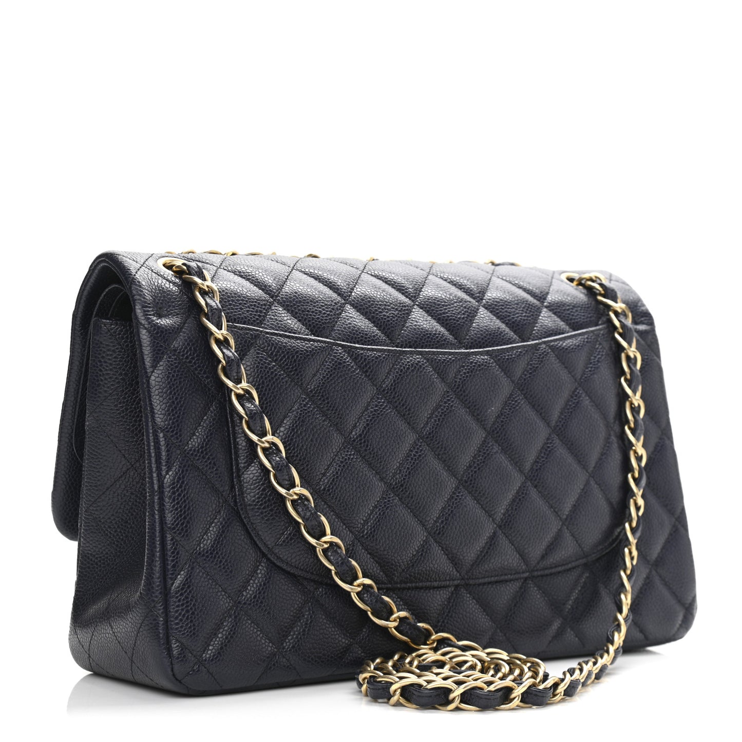 Caviar Quilted Jumbo Double Flap Navy Blue