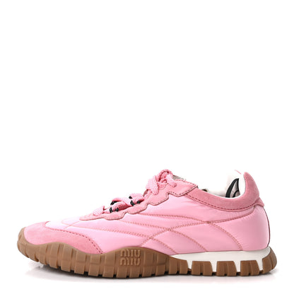 Miu Miu Technical Fabric Suede Womens Tyre Sneakers 38 Pink 1 of 9