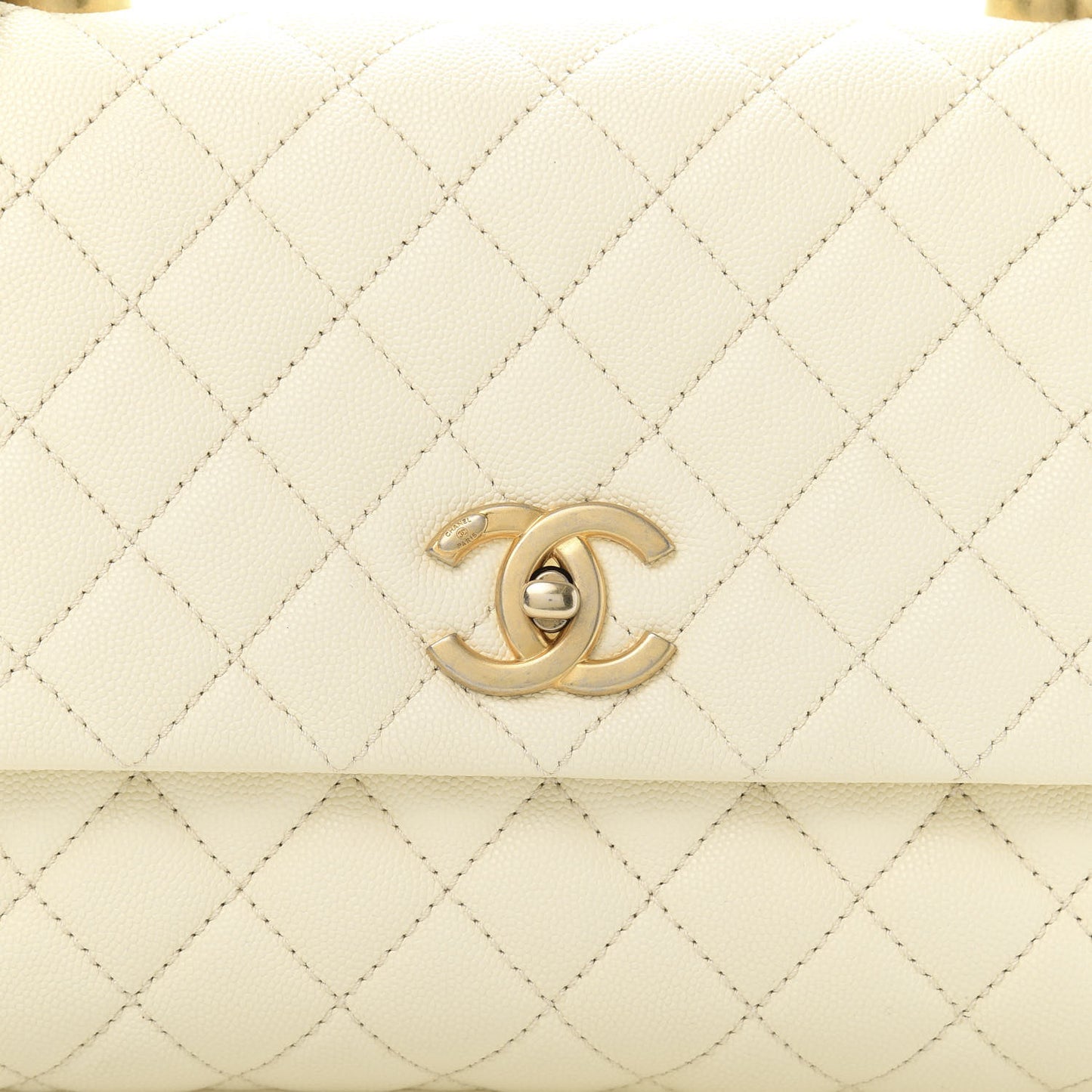 Caviar Quilted Small Coco Handle Flap White
