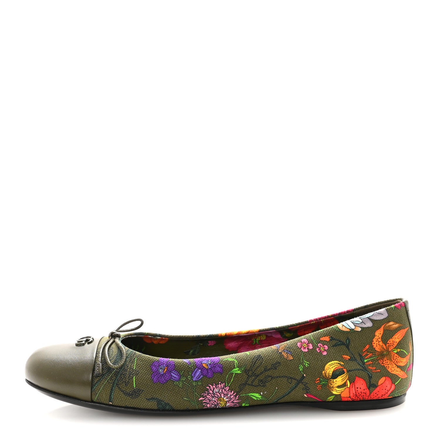 Gucci Sepang Flora Faded Canvas GG Marmont Ballerina Flats 39 Dark Green 1 of 10