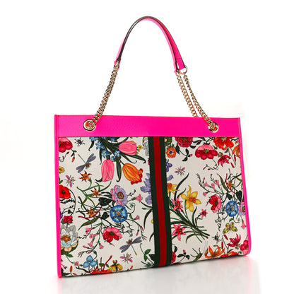 Gucci Canvas Flora Large Rajah Chain Tote White Multicolor Fuxia Fluo 4 of 12