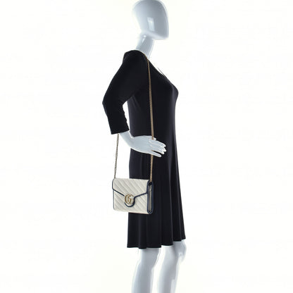 Gucci Vintage Effect Calfskin Matelasse Diagonal Torchon GG Marmont Chain Wallet Mystic White Blue Agata 2 of 21