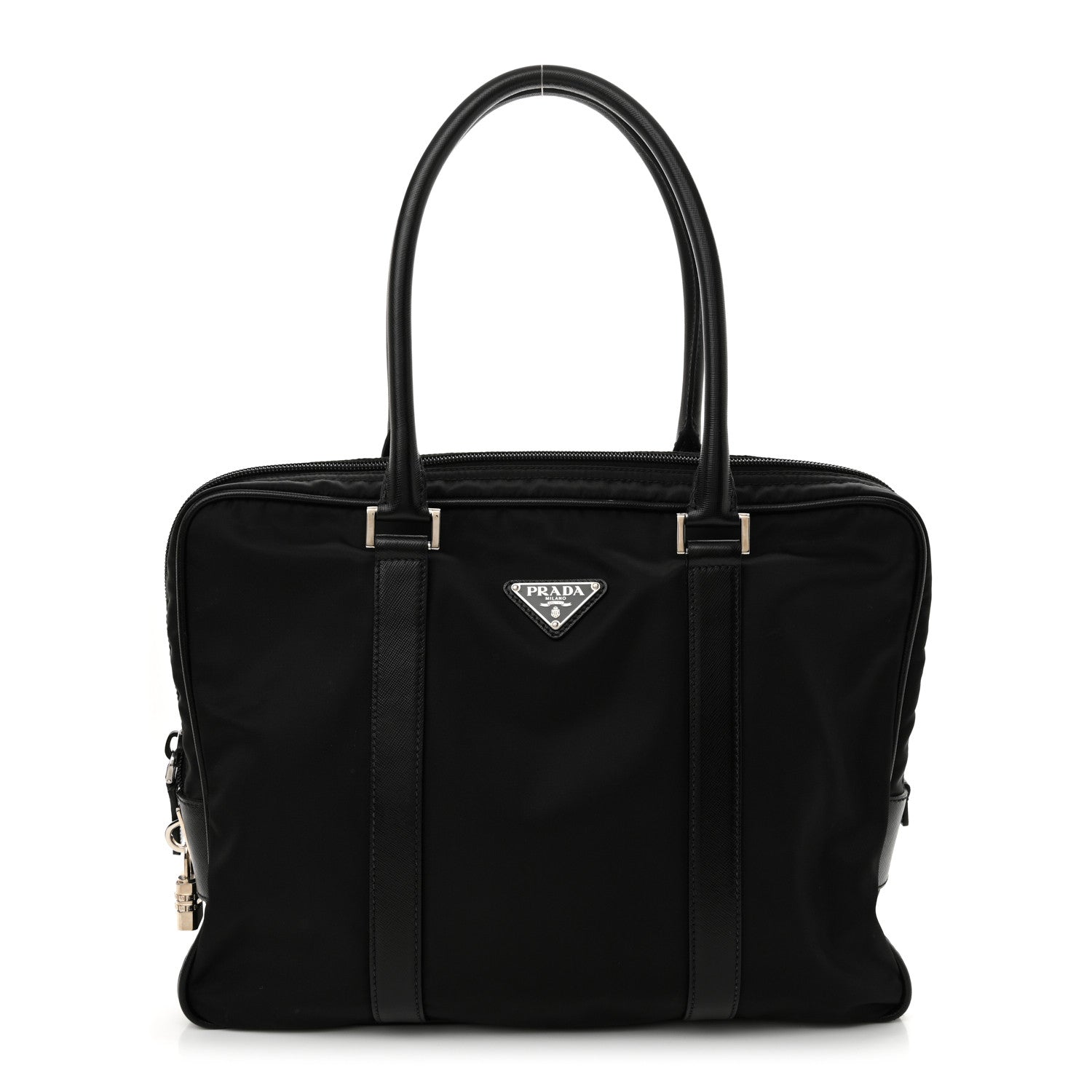 Prada Tessuto Nylon Saffiano Metal Triangle Logo Work Bag Black 1678261 ...
