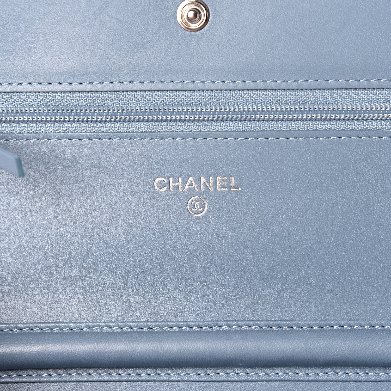 Chanel Caviar Timeless CC Wallet On Chain WOC Light Blue 6 of 12