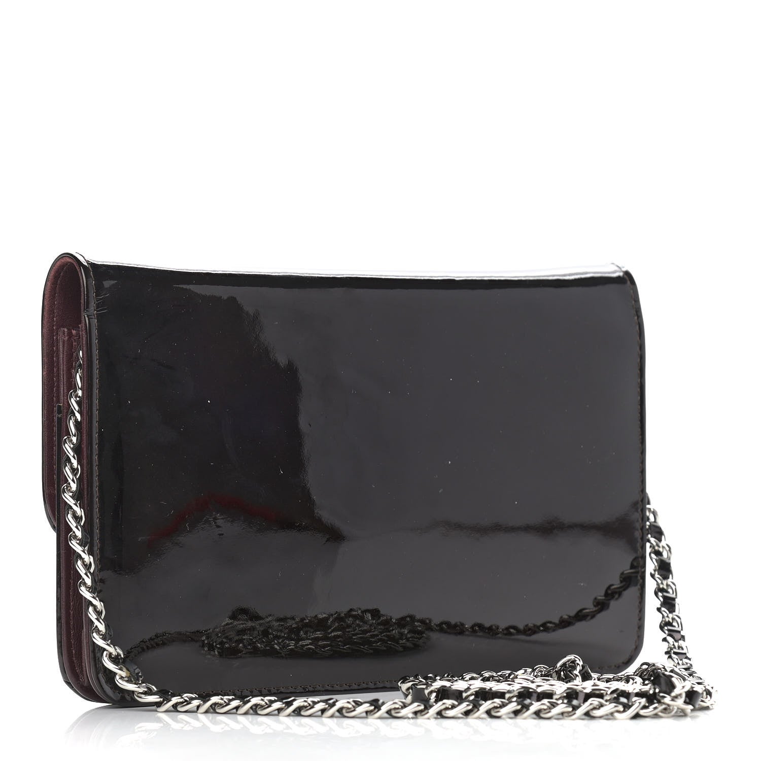 Chanel Patent Timeless CC Wallet On Chain WOC Burgundy 2 of 10