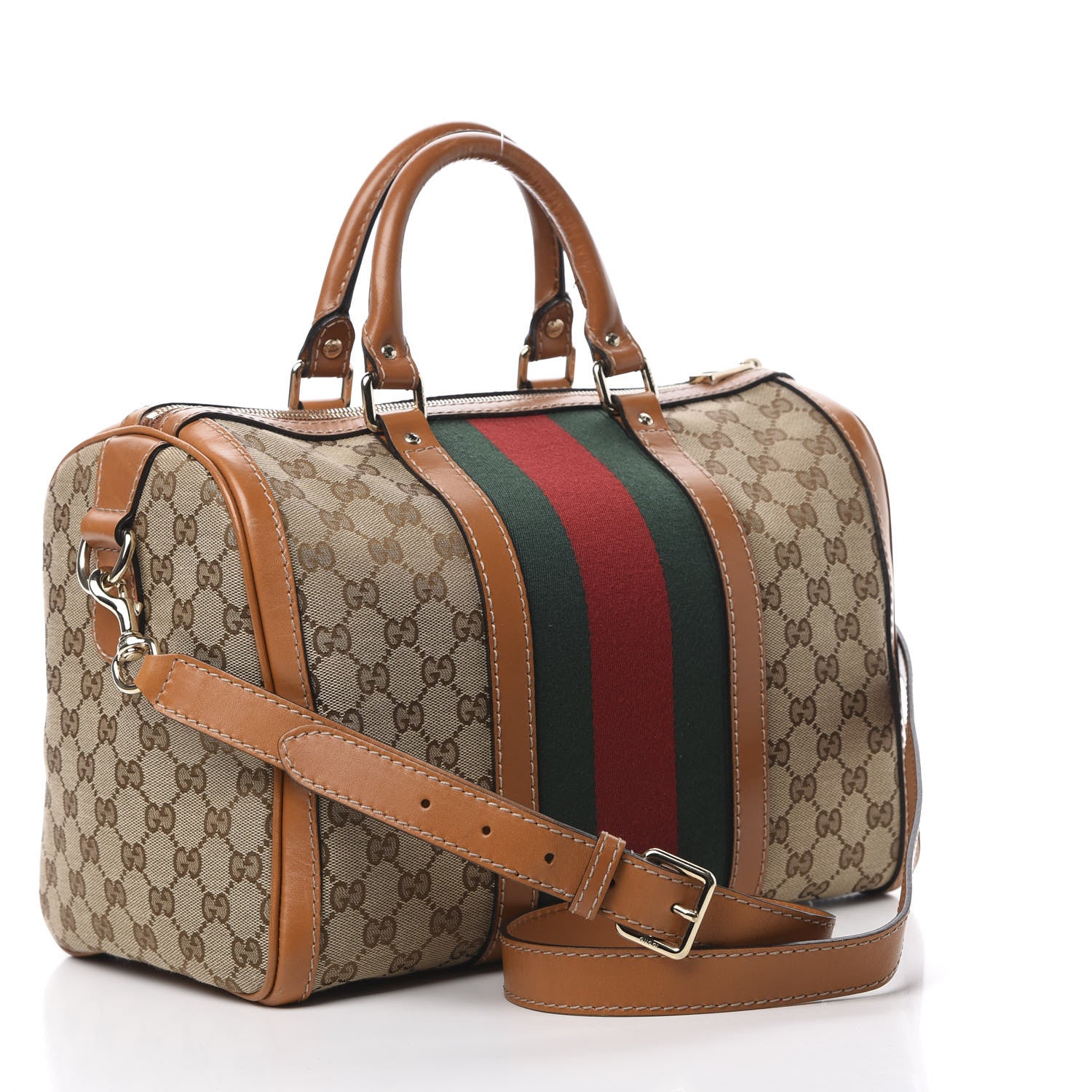 Gucci Monogram Vintage Web Medium Boston Tobacco 3 of 16