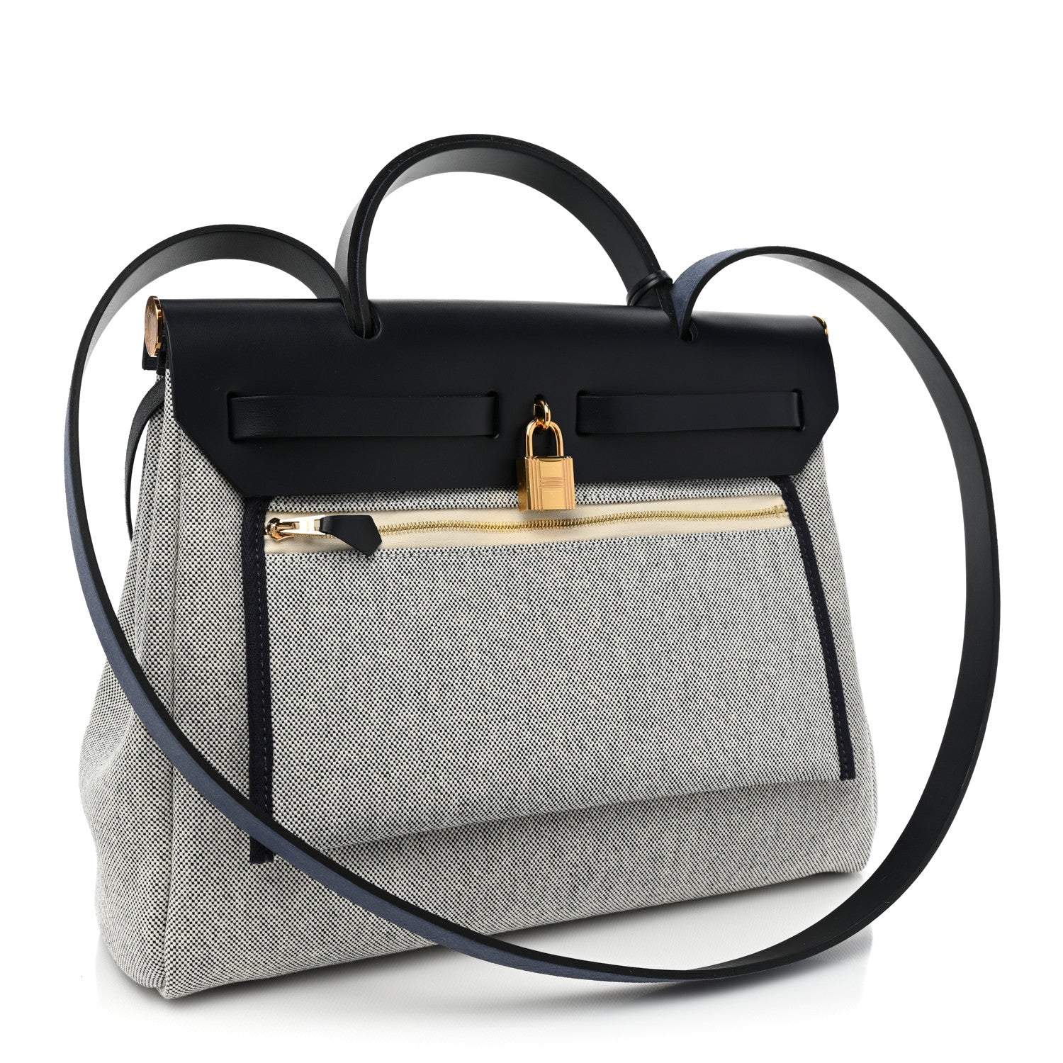 Hermes H Plume Canvas Vache Hunter Circuit 24 Herbag Zip Retourne 31 Bleu Royal Bleu Indigo Ecru 4 of 8