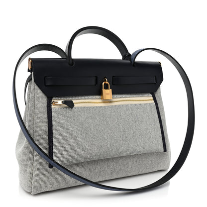 Hermes H Plume Canvas Vache Hunter Circuit 24 Herbag Zip Retourne 31 Bleu Royal Bleu Indigo Ecru 4 of 8