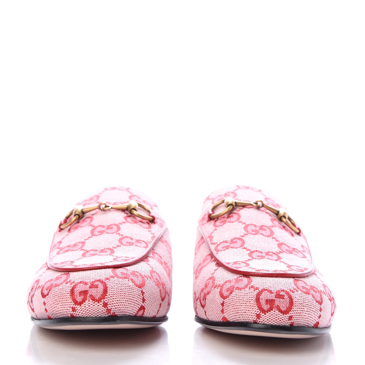 Gucci Canvas GG Monogram Horsebit Womens Princetown Slippers 37 Gardenia Hibiscus Red 2 of 10