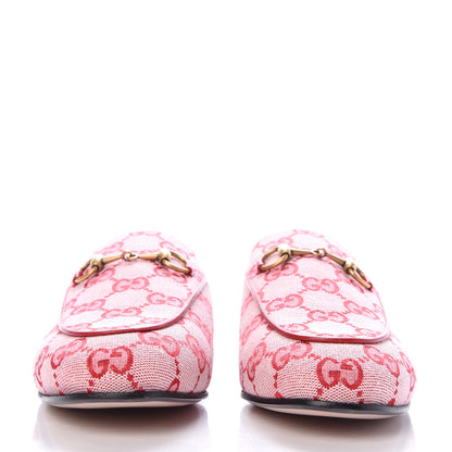 Gucci Canvas GG Monogram Horsebit Womens Princetown Slippers 37 Gardenia Hibiscus Red 2 of 10