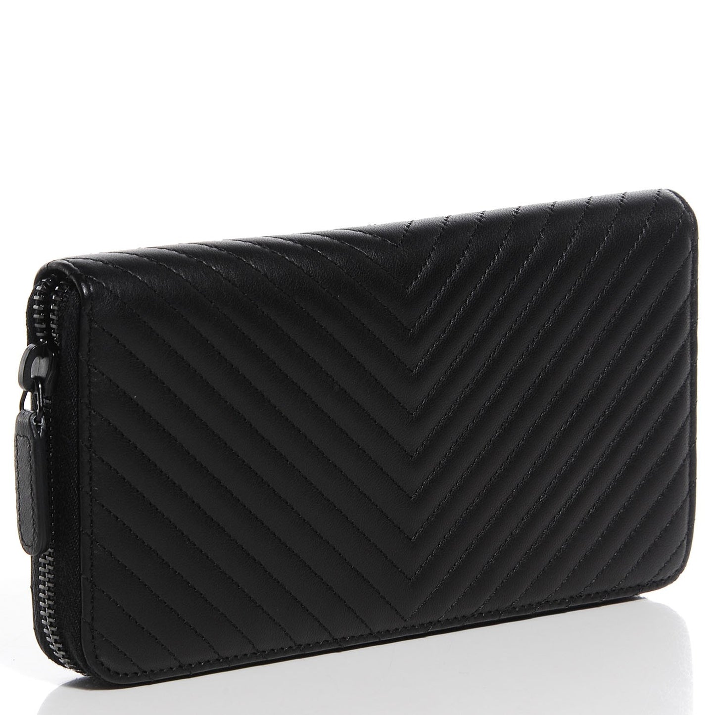 Lambskin Chevron Zip Wallet Black