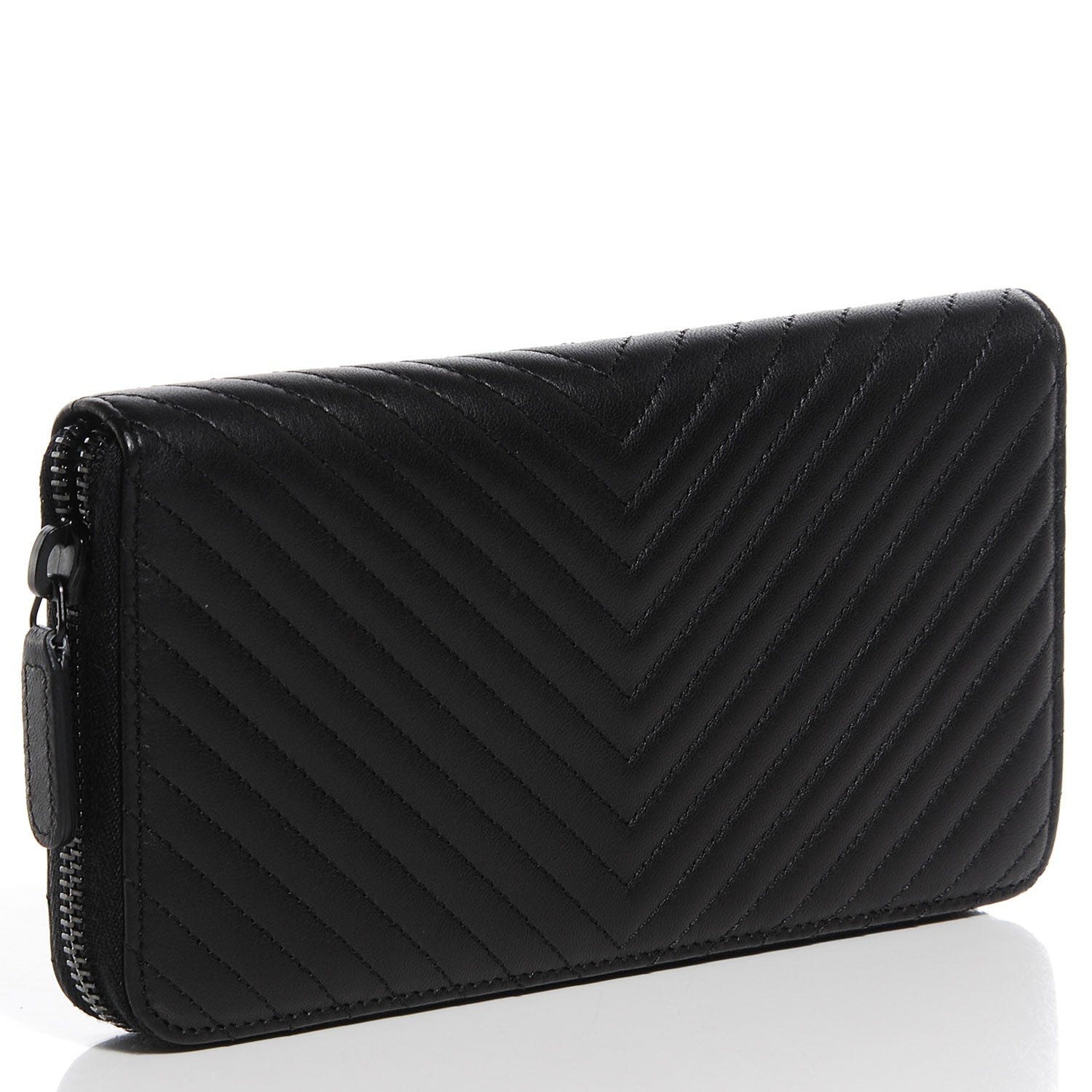 Chanel Lambskin Chevron Zip Wallet Black 3 of 9