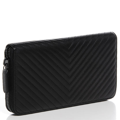 Chanel Lambskin Chevron Zip Wallet Black 3 of 9