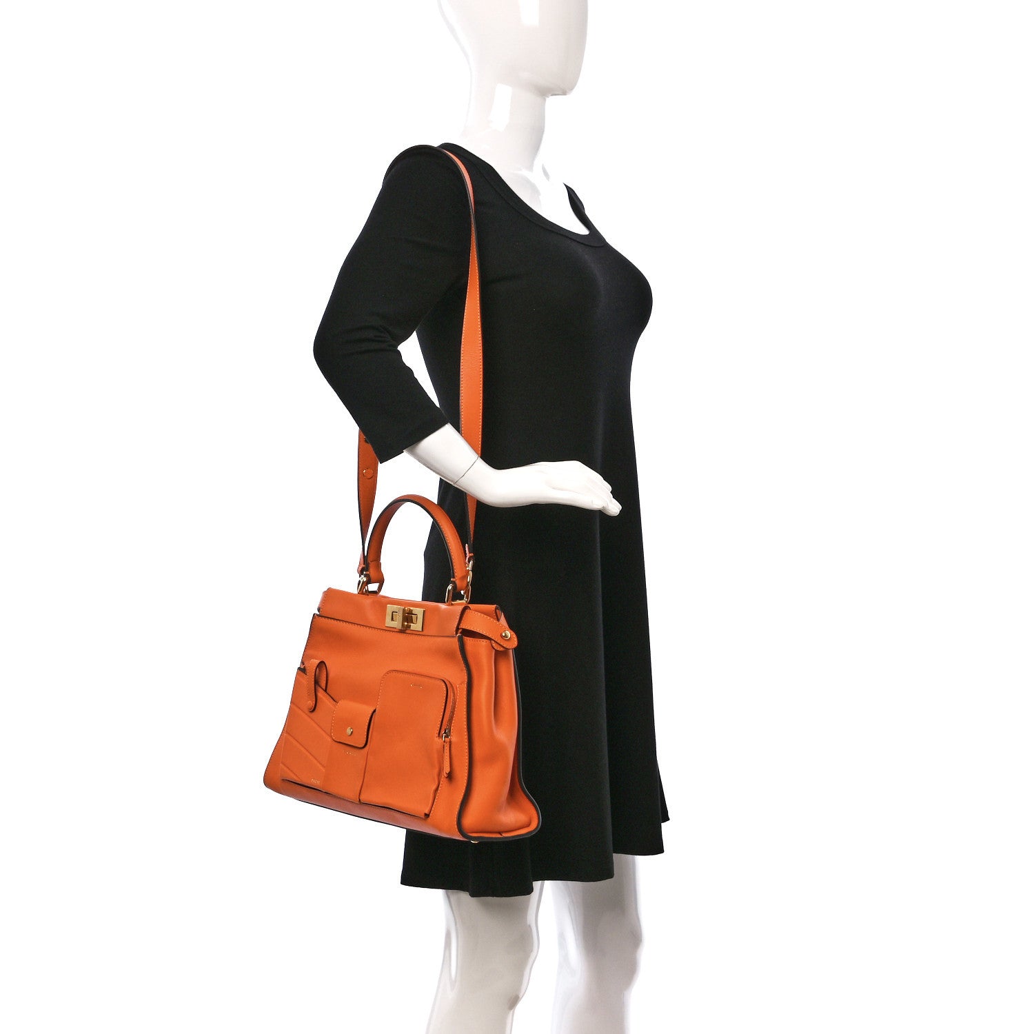 Fendi Vitello Seta Shiny Nappa Medium 3 Pocket Peekaboo Iconic Satchel Aranciata 2 of 15