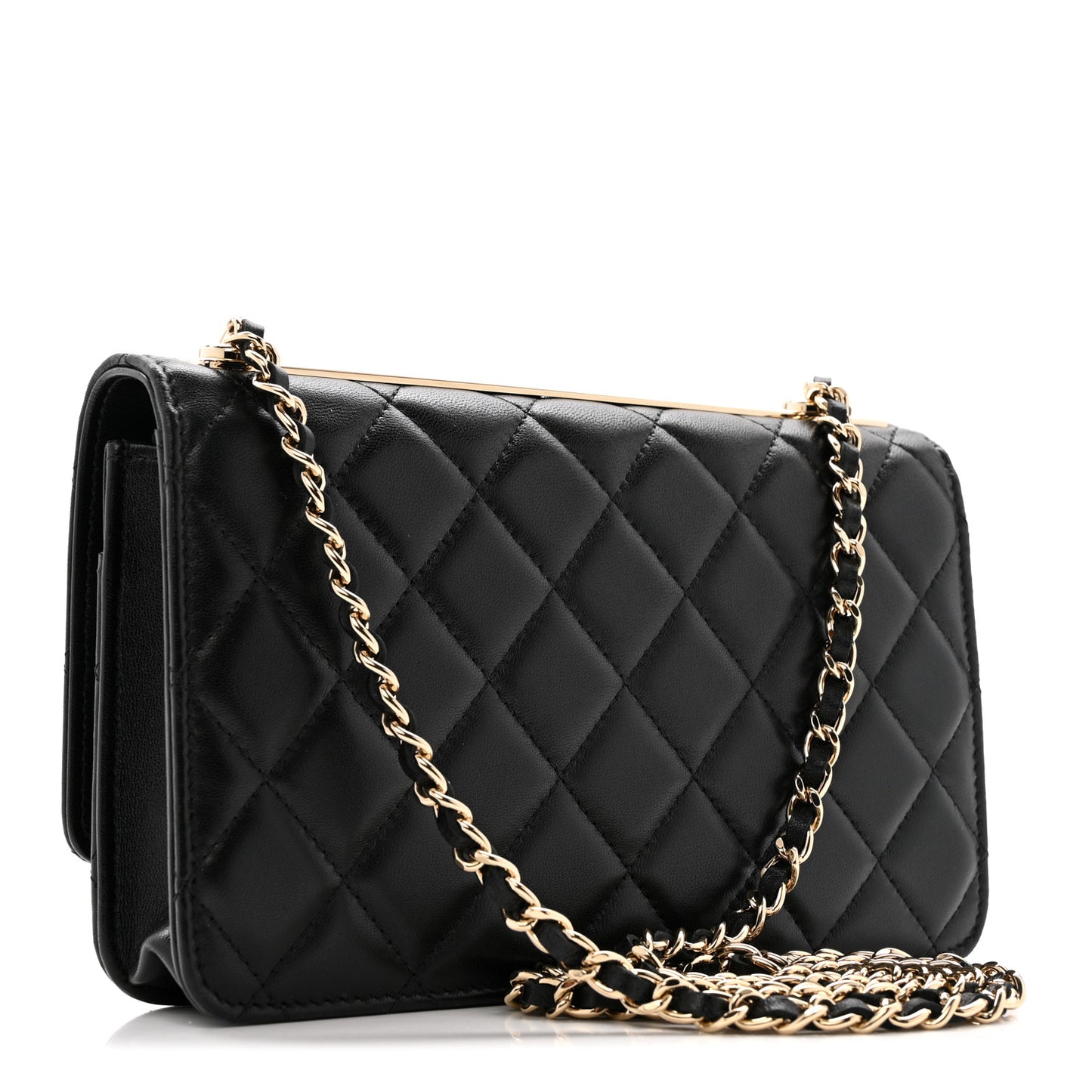 Lambskin Quilted Trendy CC Wallet On Chain WOC Black