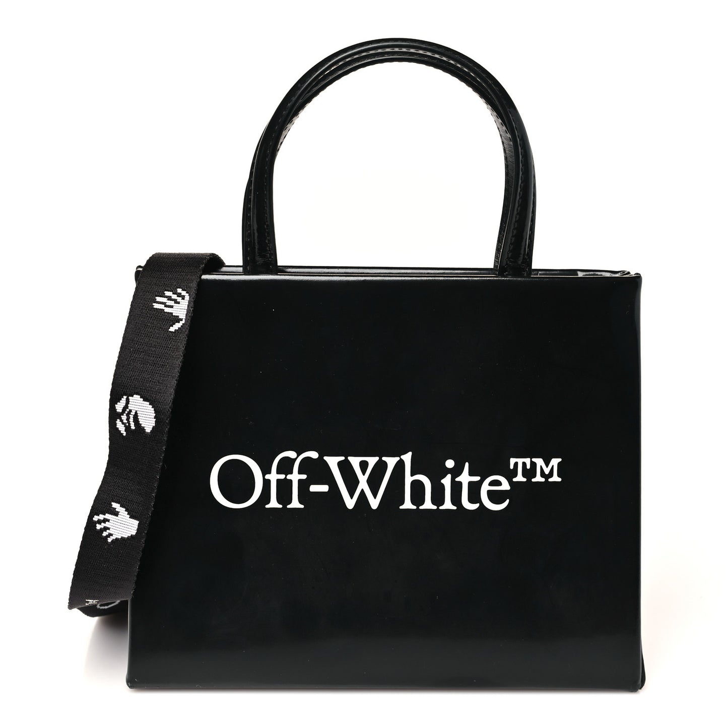 Patent Calfskin Logo Box Bag Black